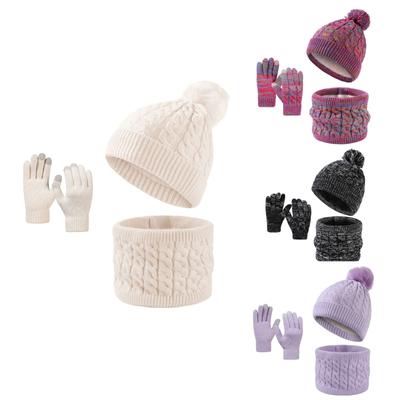 Children Knitted Warm Hats With 1 Pair Gloves And ScarvesWarm Winter