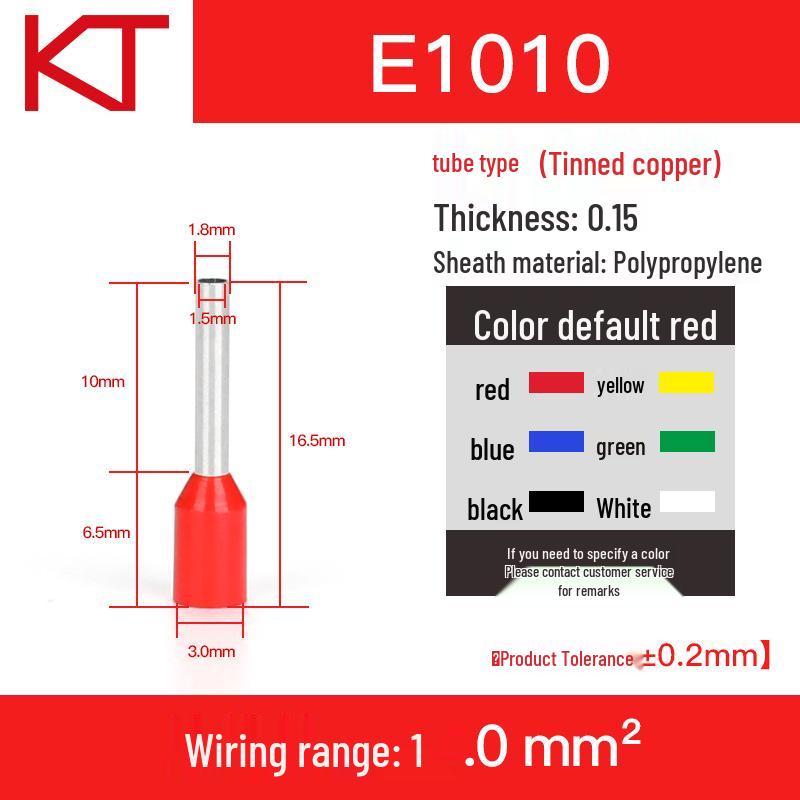 KT Keshitong VE E1010 Tubular Pre-insulated Copper Cold Crimp Terminals, 1000 pcs