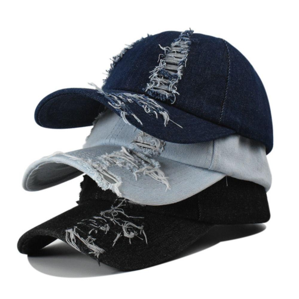 Sunscreen Hat Washed Denim Hats Adjustable Sunshade Cap Casual Holed Baseball Cap  Girls