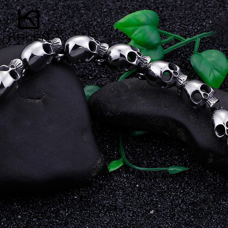 Punk Stainless Steel Lots of Skull Charm Bracelet for Men 20.5cm Metal Biker Party Jewelry Chunky Gothic Accessory
