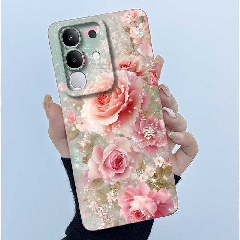 For Vivo Y29 4G Phone Case Fashion Simplicity Oil Painting Flower Soft Liquid Silicone Shell Back Cover For Vivo Y 29 4G Fundas