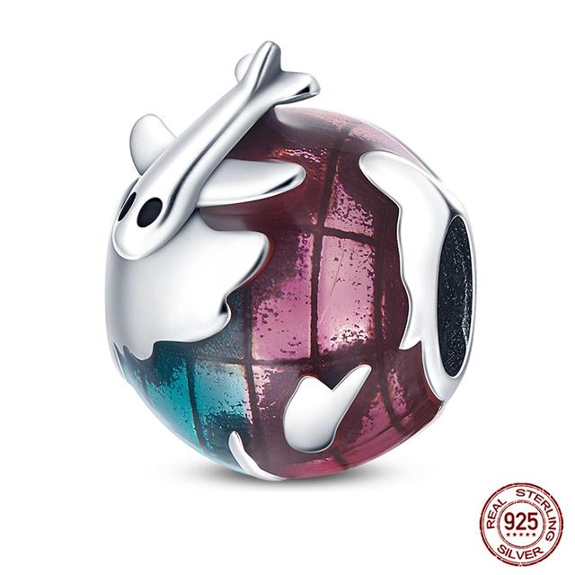 Fit moda 925 pulseiras originais 925 prata azul astronauta aeronaves encantos de viagem contas pingentes para mulheres moda jóias diy