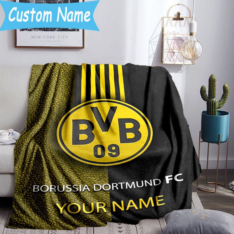 Custom Name Borussia Dortmund Flannel Blanket, Use for Birthday/Holiday Gift, Soft Blanket for Sofa/Bed/Camping/Office, Home Decor