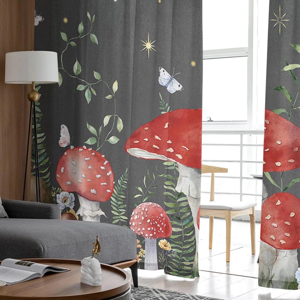 Shiitake Mushroom Flower Moon Bedroom Transparent Sheer Curtains Holiday Decoration Window Voile Tulle Curtain