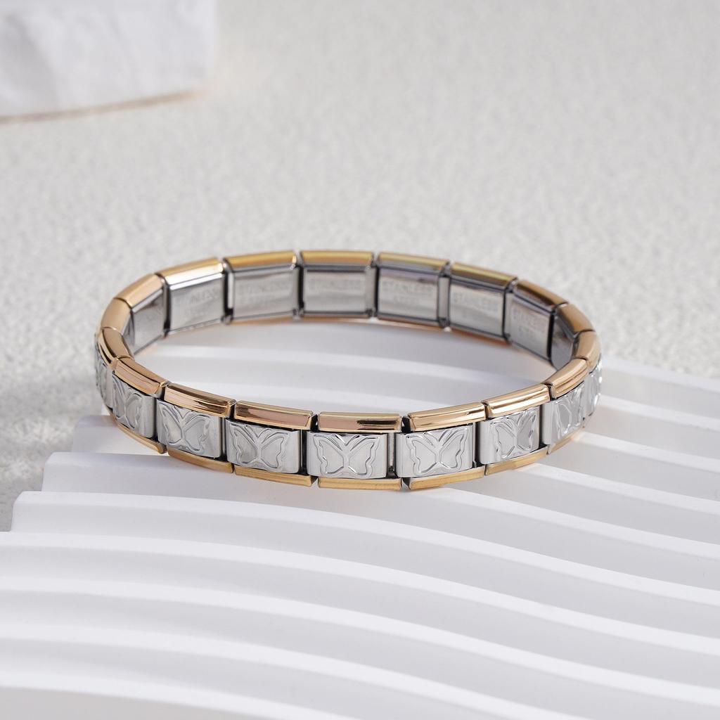 Italian Stainless Steel Love Heart & Star Modular Bracelet - Detachable Elastic Watch Band, European & American Fashion.
