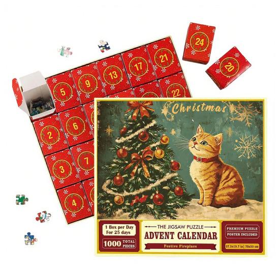 1000Pcs/Set Christmas Jigsaw Puzzle Advent Puzzle 2025 24 Days Educational Puzzle Xmas Countdown Calendar Decoration Holiday Party Gift