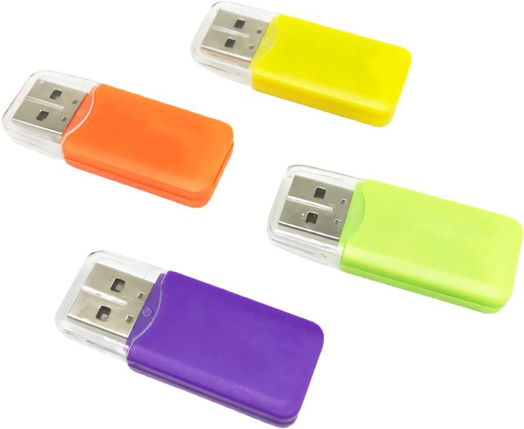 TF CARD READER USB2.0 EXTERNAL SLOT for MEMORY CARD SD in RAINBOW COLORS of MEMORY CARD 2.0