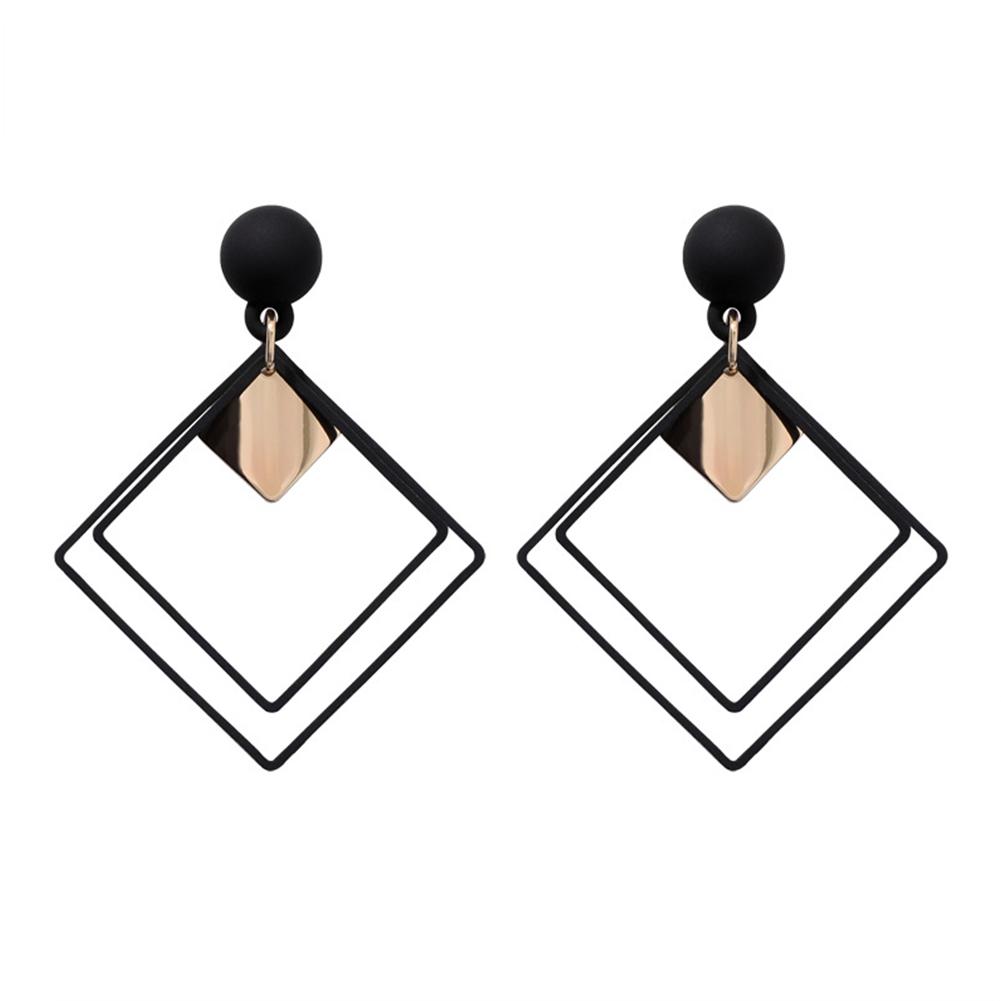 Women Unique Frosted Square Double Layer Geometry Pendant Earrings