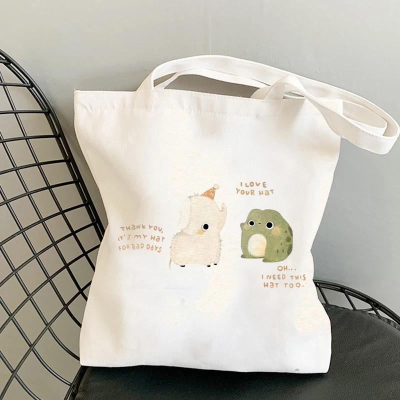 Rd lala Kikker Kunst Print Schoudertas Canvas Tote Bag Shopper Tas Dames Designer Nieuwe Meisjes Mode Casual Minimalistisch