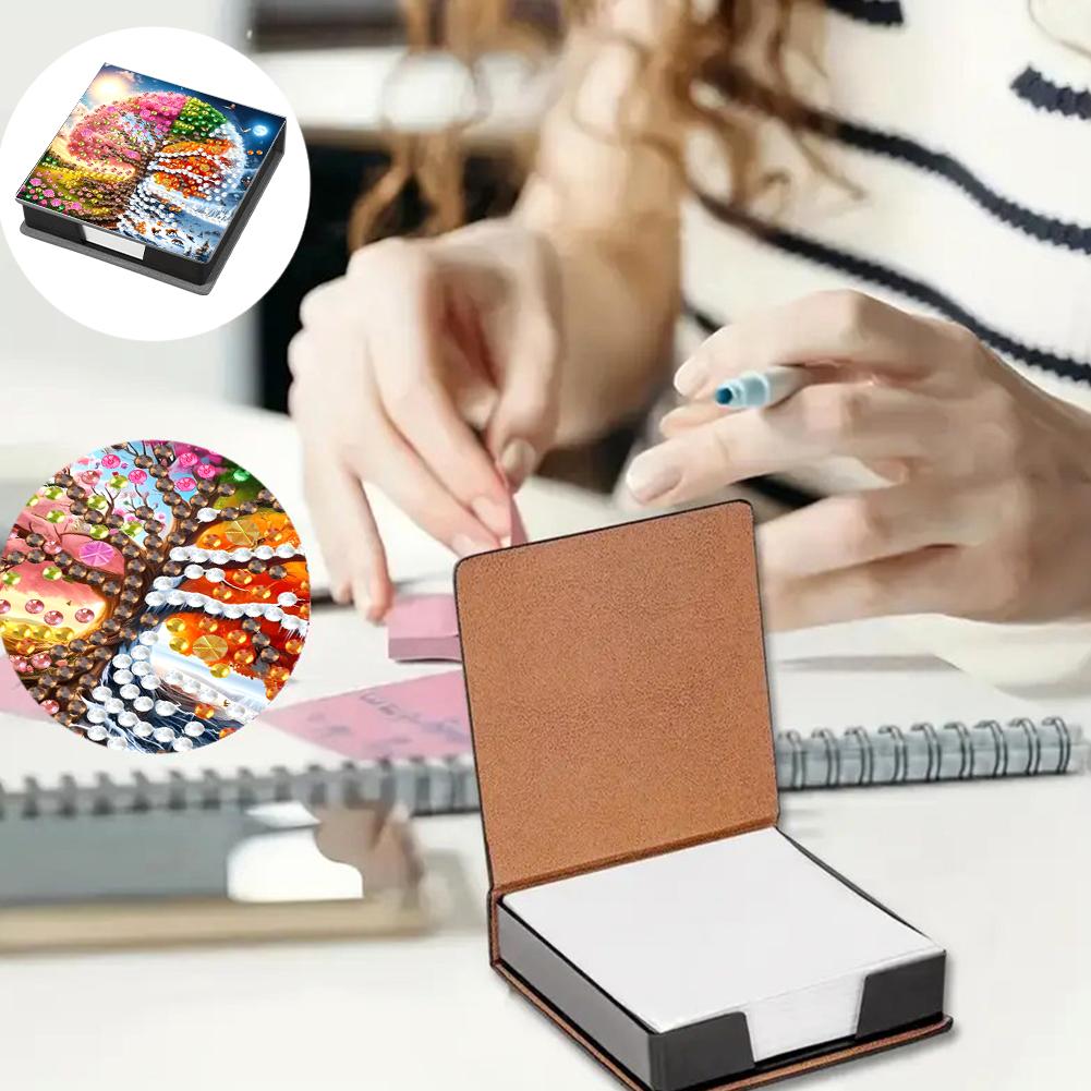 Leather Animals Gem Painting Memo Pad Holder Mosaic Kit Pattern Diamond Art Note Box with 160 Sheets of Paper for DIY Art Craft
