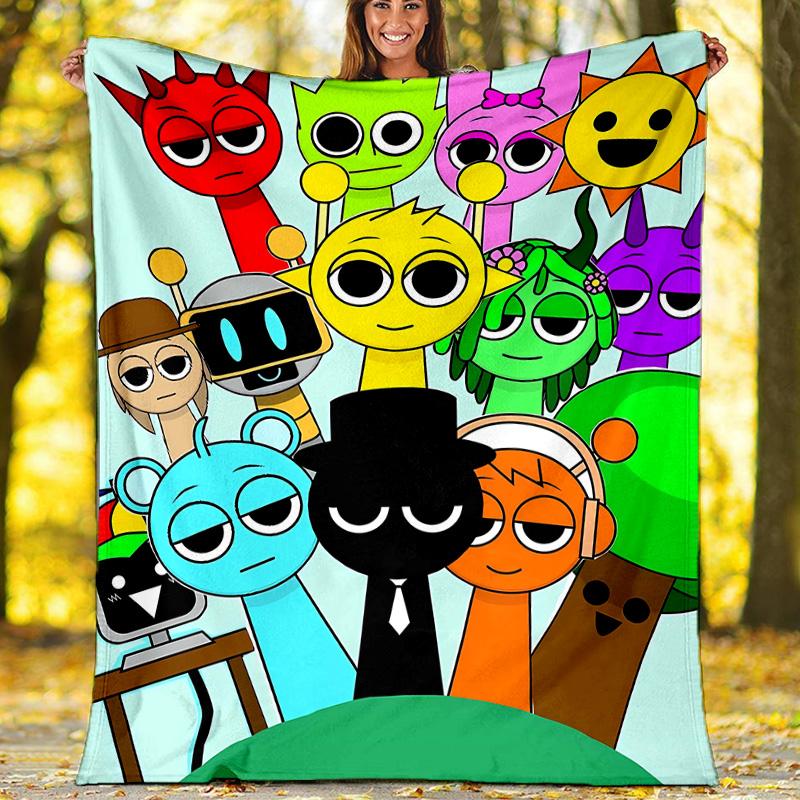 1pc SPRUNKI1 Theme Blanket - Digital Print, Polyester, Cozy for All Seasons, Perfect for Outdoor, Camping, and Travel