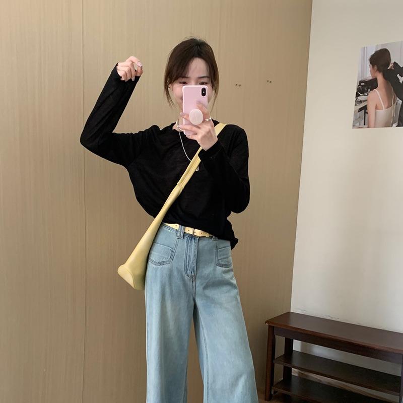 Micro-transparent Sun Protection Blouse for Women Spring and Summer Thin Versatile Loose and Slim T-shirt Top