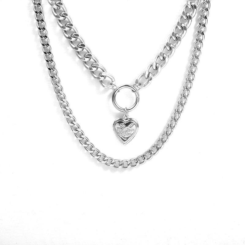 Double-layer Simple Chain Necklace Punk Gold Color Heart Pendant Choker Necklace Fashion Jewelry
