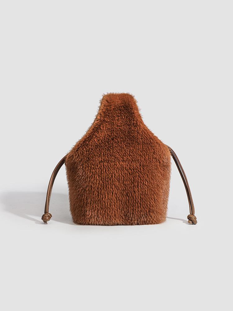 Temperament Hand Carrying Plush Bag Women S Spring Korean Fashion Plush Bag Niche Order коричневый