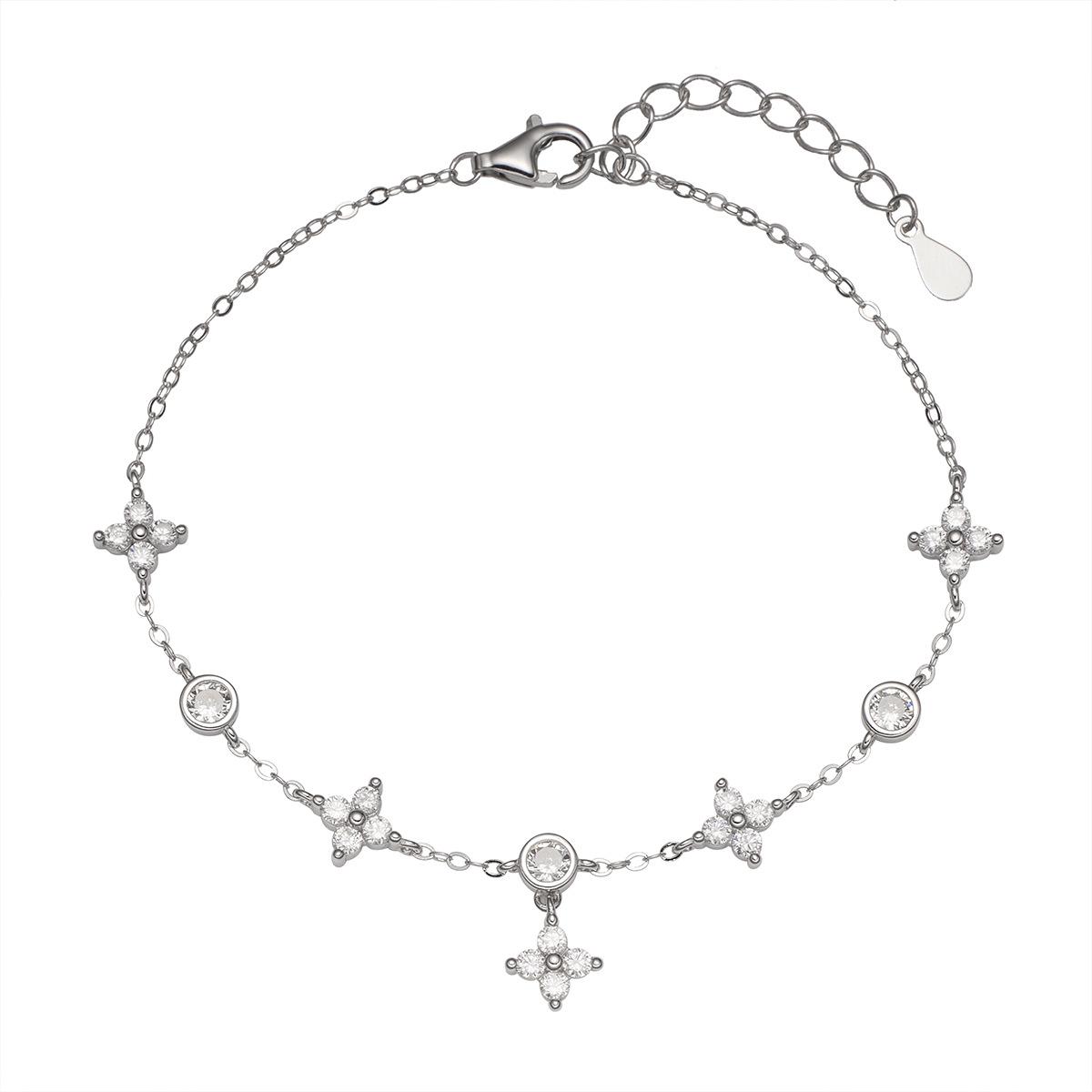 

Серебряный браслет S925 с четырьмя листочками клевера, женский геометрический циркон, инкрустированный звездами, легкая роскошь, нишевая цыганская модная бижутерия 925 Silver белого золота