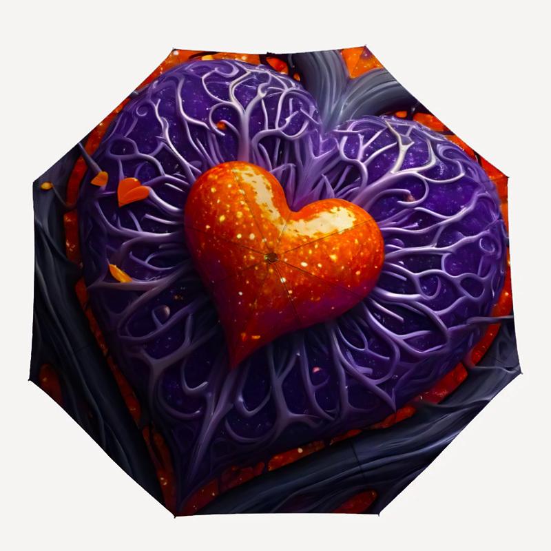 

1pc Heart Tree Automatic Folding Umbrella Portable Collapsible Umbrella for All Seasons, 8-Rib Durable Construction039