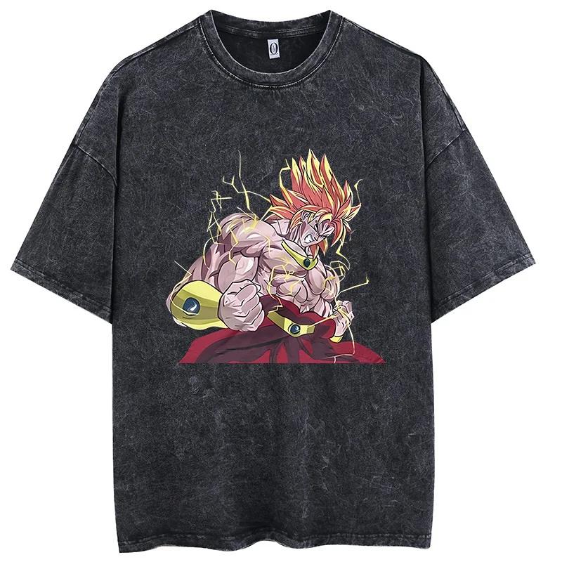 Men Fashion Tshirt Washed Black Vintage Japanese Anime Dragon Ball TShirt Hip Hop Streetwear Summer Cotton T Shirt Unisex