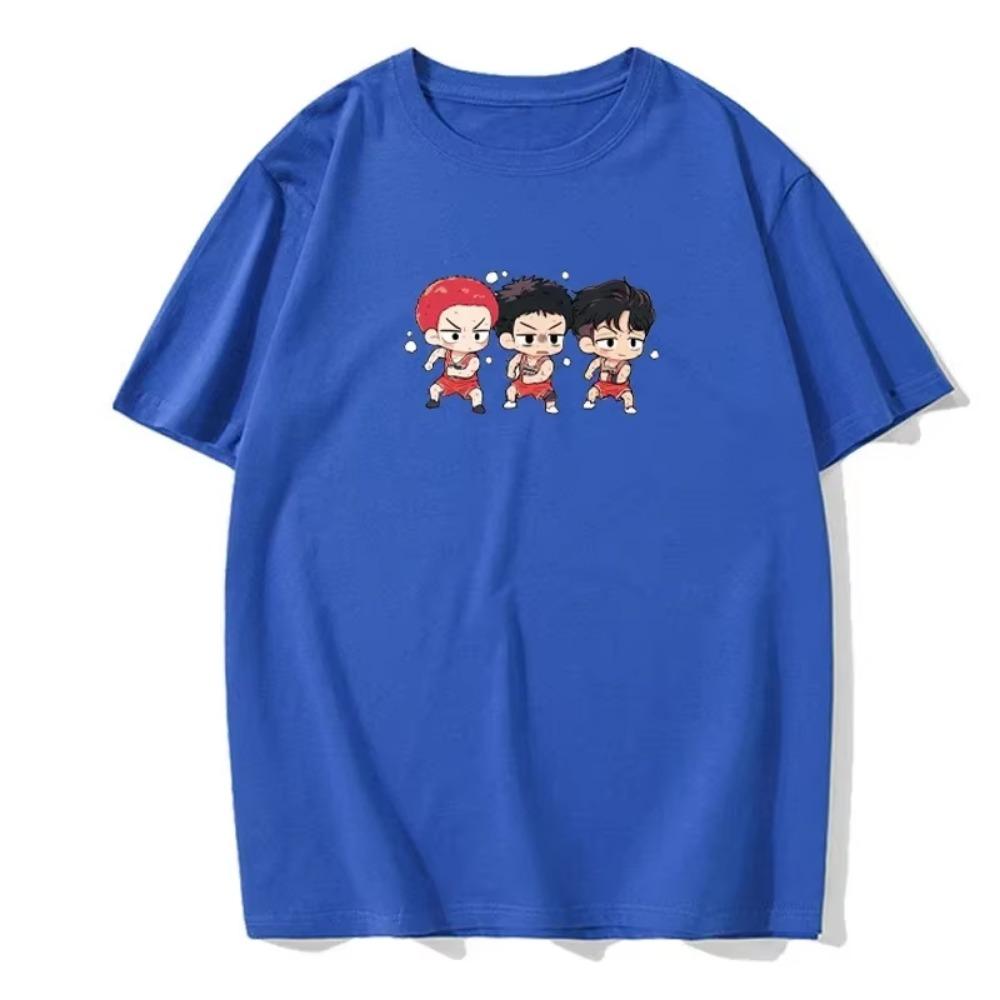 Men's Fun and Cute Version of Anime Character Print Casual Daily Short-sleeved Round Neck Cotton European Size T-shirt