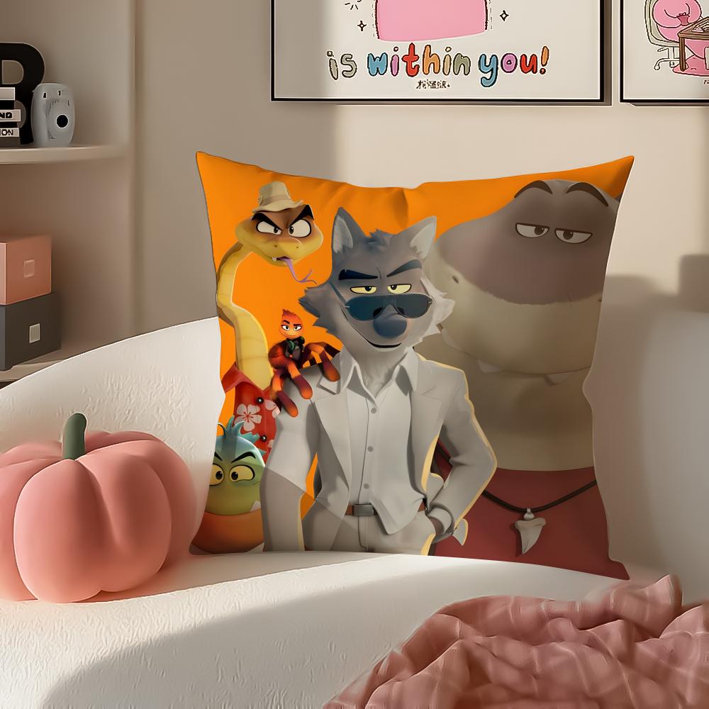 

Funny Anime American Movie TThe Bad Guys Cushion Cover Pillowcase Short Plush Invisible zipper Room Sofa Cushion Cover 30X30cm