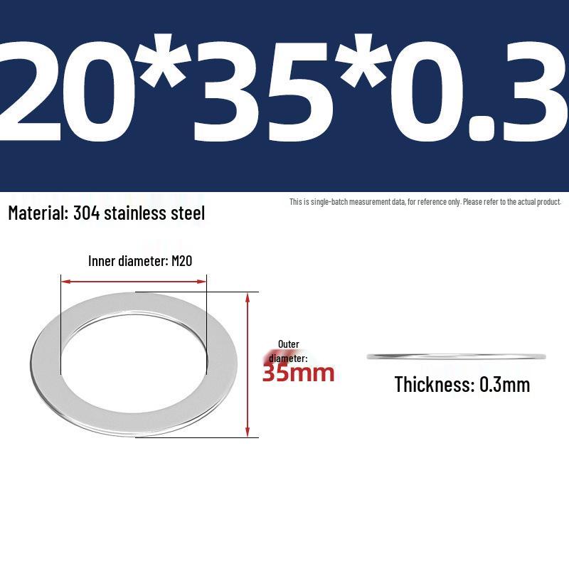 304 Stainless Steel Ultra-Thin Flat Washers - Available in Thickness: 0.1mm, 0.2mm, 0.3mm, 0.5mm