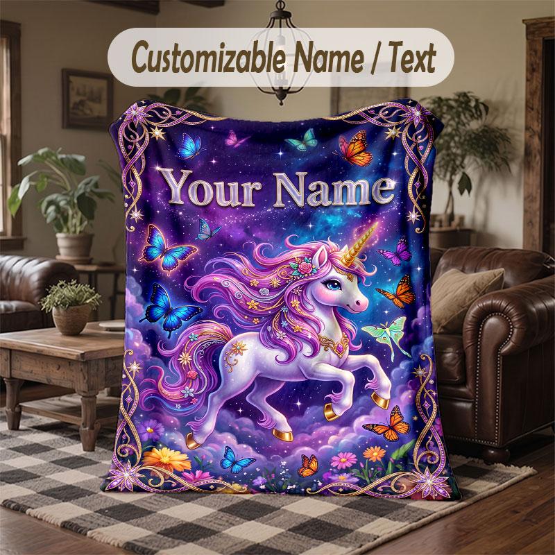 Couverture Jetée Thème Licorne Nom Personnalisé Texte Personnalisé Couverture Douce Confortable pour Maison Canapé Lit