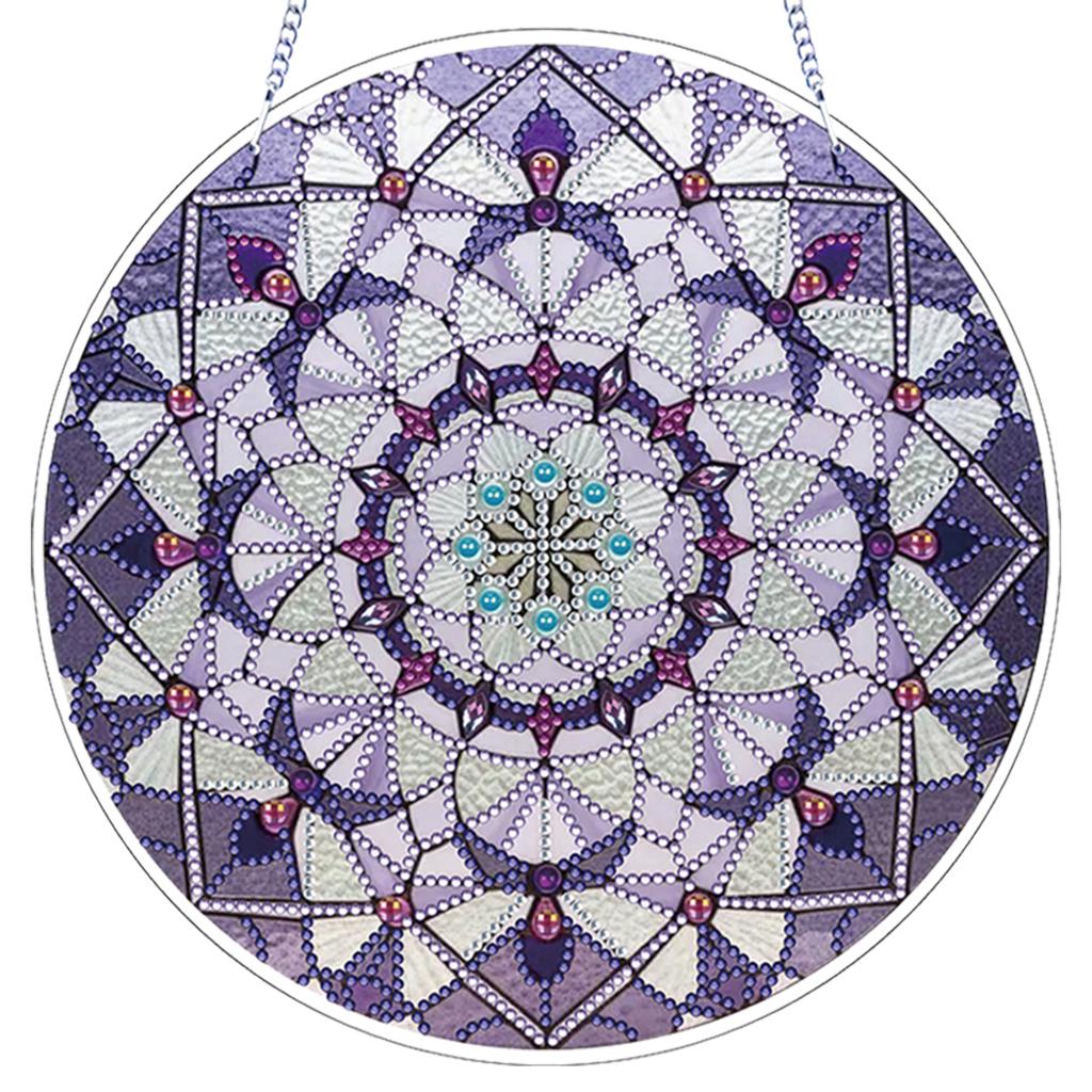 Blume DIY 2D Flache Acryl Diamantmalerei Ornamente Doppelseitiger Diamant 24cm Diamantkunst Anhänger für Erwachsene Fenster Wanddeko