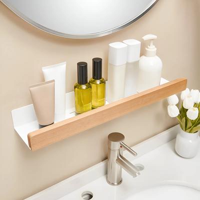 Beech Wood Bathroom Storage Rack Wall Mounted Light Luxury Living Room Non Perforated Bathroom Storage Rack Bathroom Shelf