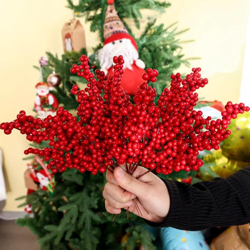 Simulation Christmas Berries Branches Artificial Plant Red Holly Berry Stem Ornaments Xmas Tree DIY Wreath Flowers Party Decor