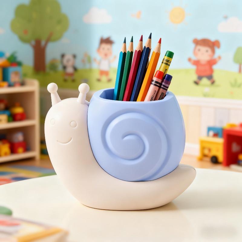 Cartoon Snail Dinosaur Pen Holder Desktop Storage Organizer for Stationery Makeup Brushes, Cute Creative Office Desk Accessory