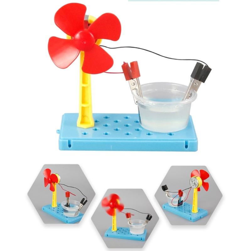 Science Demonstration Hand Making Saltwater Powered Generator Fan Set Enhancing Physics Education and Handcraft Skills
