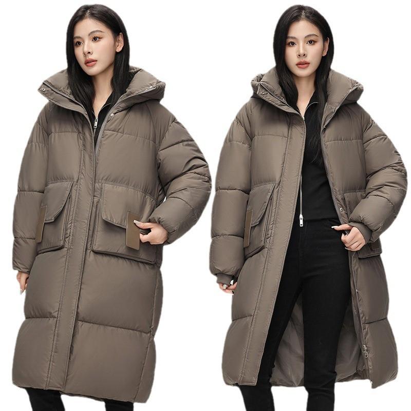Womens Thick Warm Cotton Padded Coat Mid-Length Hooded Winter Jacket Loose Fit Casual Style