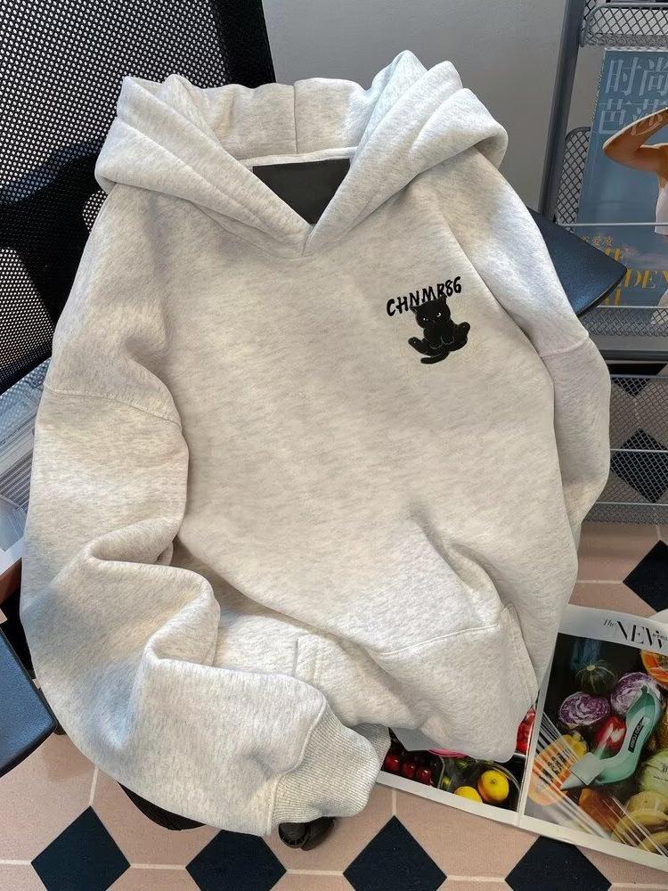Men’s Trendy Letter Print Loose Fit Hooded Sweatshirt, Autumn/Winter 2025 Hong Kong Style, Versatile for Couples