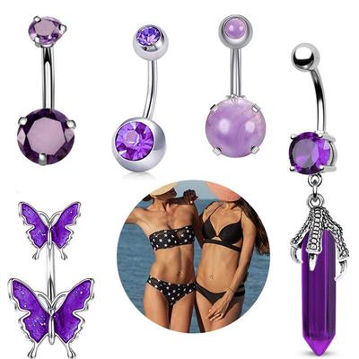 Bauchnabelring-Set der Lila Serie: Edelstahl Kralle Piercingschmuck