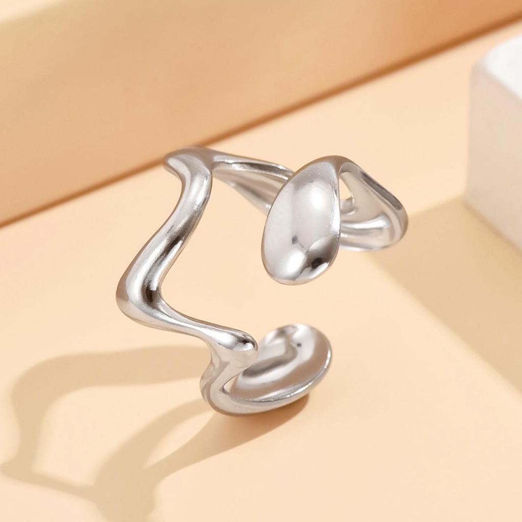 Geometric Irregular Open Design Adjustable Stainless Steel Ring In Artistic Cold Style