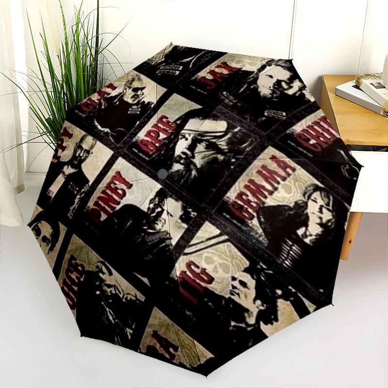 Sons Anarchy Characters Folding Umbrella 8 Paraphenoid Bones Suitable For All Seasons Light Travel Umbrella Three Folds