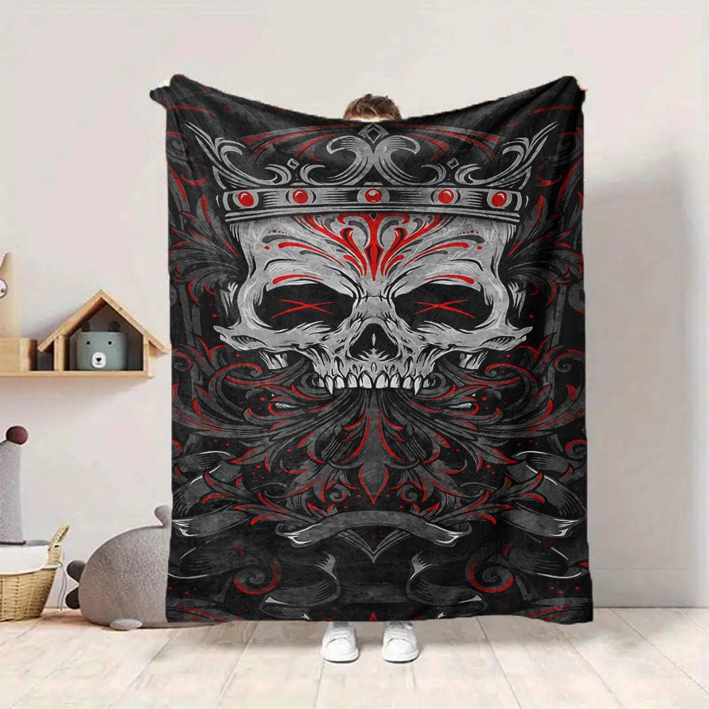 1pc Gothic Skull Crown Blanket, Lightweight Flannel Throw For Sofa, Bed, Travel, Camping, Livingroom, Office, Couch, Chair, And Bed,