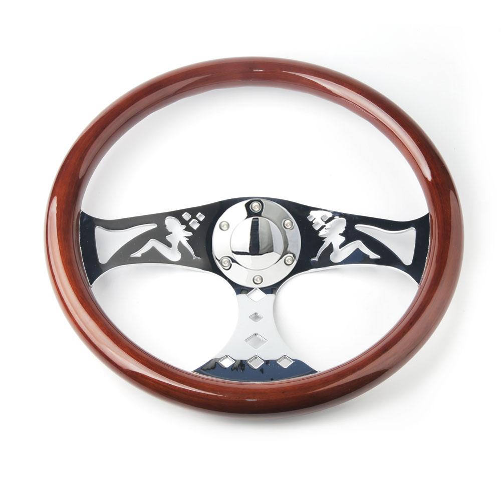 Beauty Carved Style Universal Classic Real Mahogany Wood Steering Wheel 380mm 15 Inch Car Steering Wheel