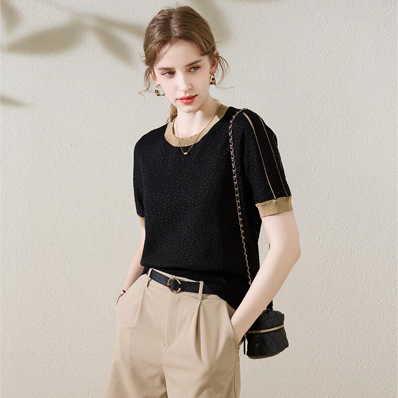 Women's Color-block Knit Short Sleeve T-shirt