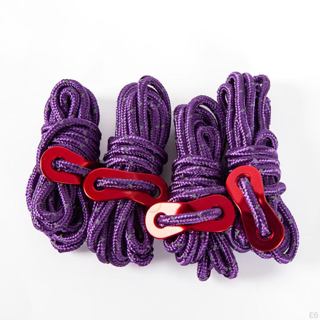 4 Pack 4mm Guyline Tent Ropes Camping Rope Reflective Cord Guy Line Guide for Awning