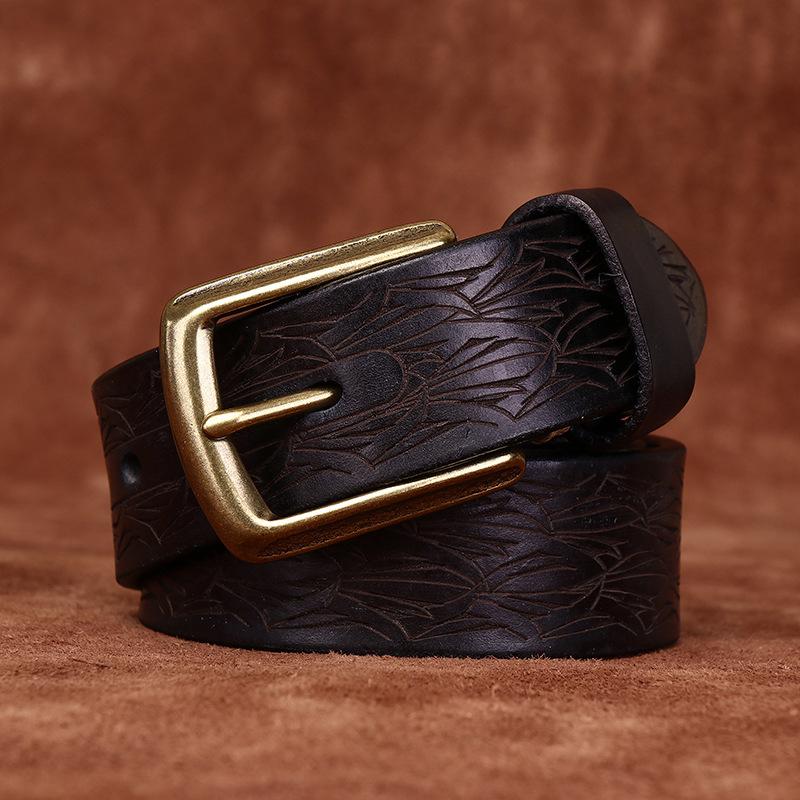 Personalized Engraved Design Thickened Extra Thick Retro Leather Belt Men'S First Layer Cowhide Casual Denim Belt