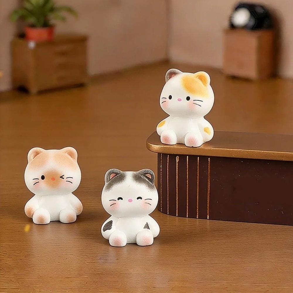 6pcs Small Size Decorative Cat Statues Resin Cat Ornaments Simple Kittens Decorations  Desktop Use