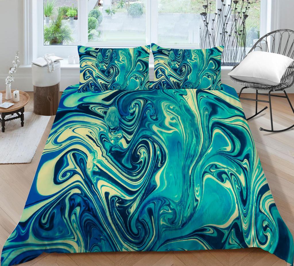 3D Color Halo Printing Bedding Single Double Bed Full Size Quicksand Pattern Pillowcase and Quilt Cover Washable and Comfortable Home Decoration