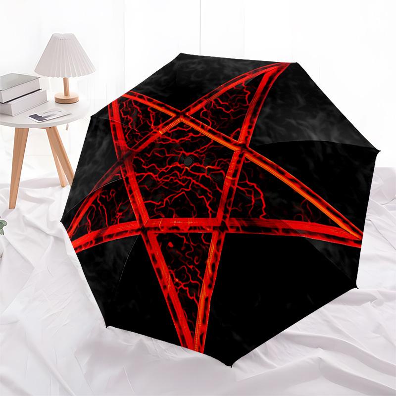 1 Stück Pentagramm Symbol Automatischer Faltregenschirm - Kompaktes 8-Rippen-Design, Langlebiger Kunststoff & Eisen, Leicht für den Täglichen Gebrauch im Freien, a0929205
