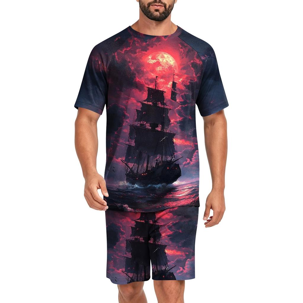 Men's Halloween Casual Pajama Set Short Sleeve Top and Shorts Comfortable Homewear Two Piece Lounge Set for Relaxation