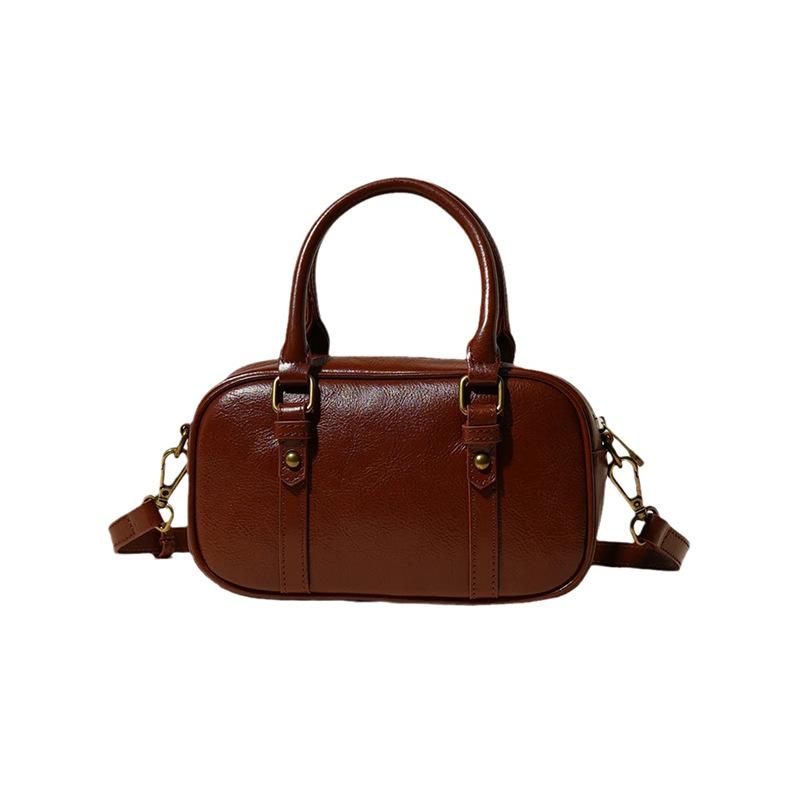 Top-grain Cowhide Retro Crossbody Women's Bag Fashionable Hand-held and Simple Hand-carried Bag