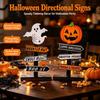 Halloween Wooden Tabletop Directional Sign Ghost Pumpkin Bat Freestanding Table Ornament Spooky Centerpiece Decor for Dining Table Party Holiday Gift