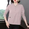 New Long-sleeved T-shirt for Women with Versatile Collar Embroidered Middle-aged Mother Temperament Fashionable Top Base Shirt
