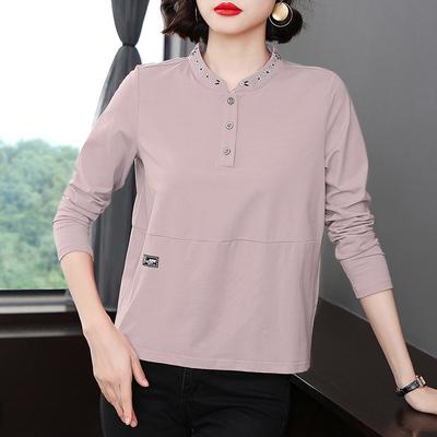 Neues Langarm-T-Shirt für Damen mit vielseitigem Kragen, besticktes Temperament einer Frau mittleren Alters, modisches Oberteil, Basisshirt