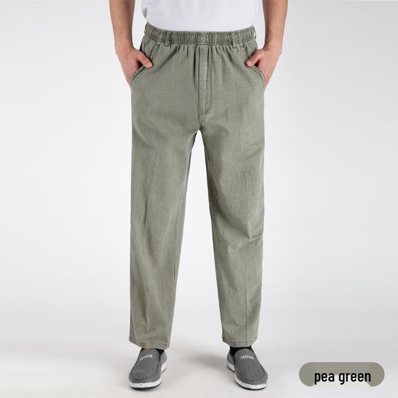 Men's High-Waist Loose Cotton Linen Straight Pants