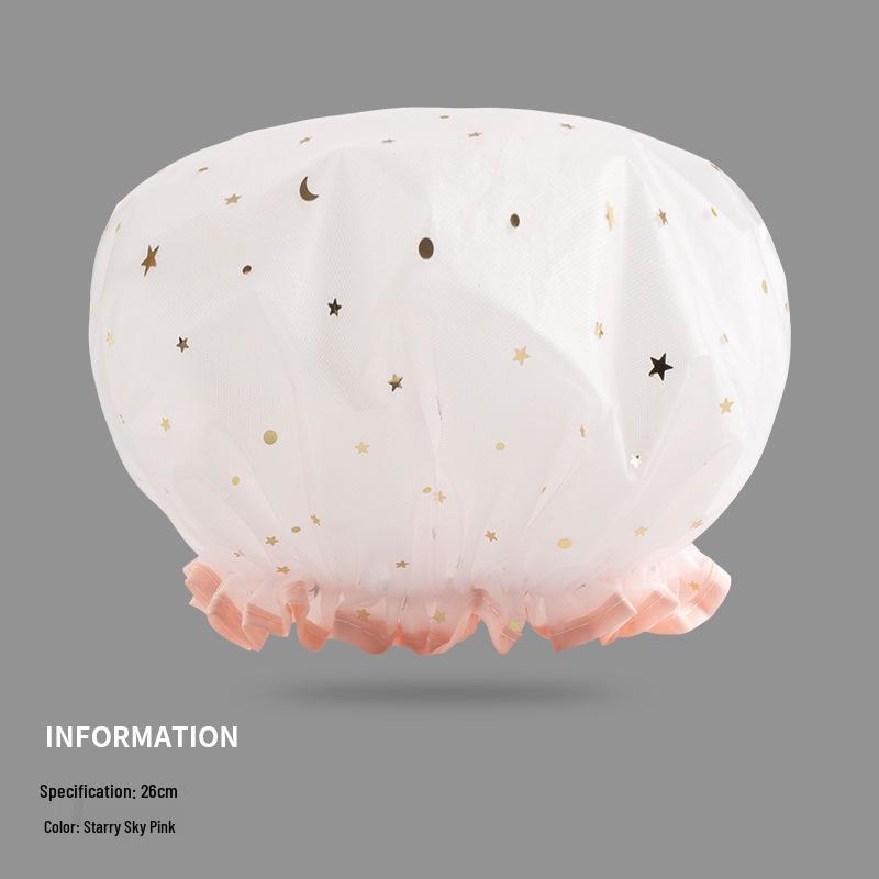 Extra Thick Starry Sky Shower Cap - Waterproof, Oil & Smoke Proof for Kids & Adults